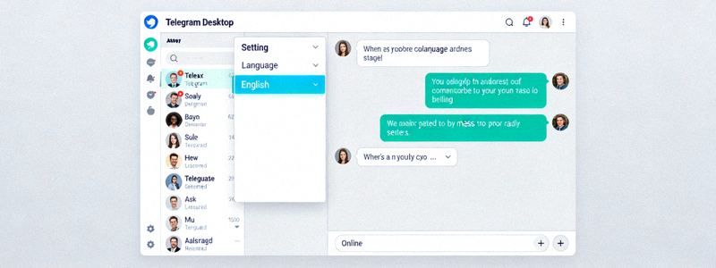 官方Telegram Desktop客户端界面截图，展示英文主界面与语言设置选项