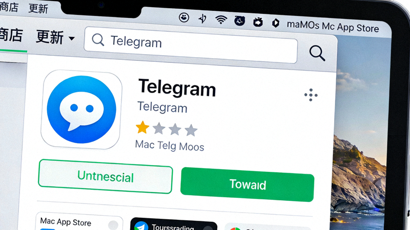 macOS系统上Mac App Store中搜索Telegram应用的界面截图