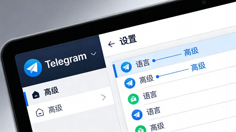 Telegram电脑版设置界面中高级选项和语言选项位置的截图