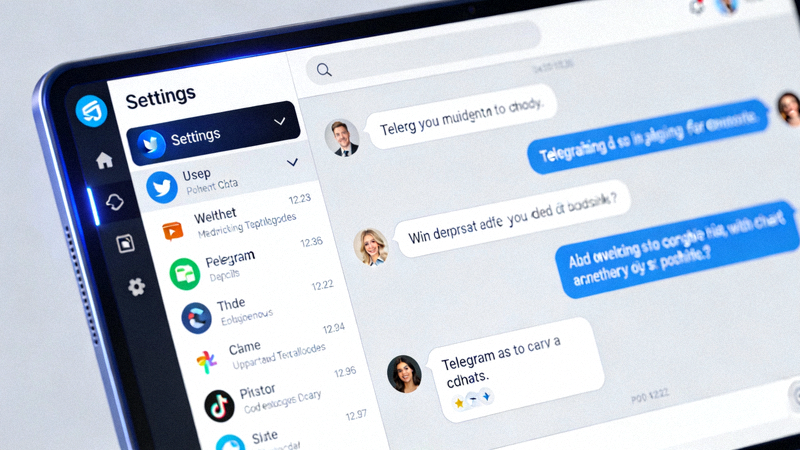 Telegram电脑版主界面，高亮显示左上角的Settings设置菜单入口