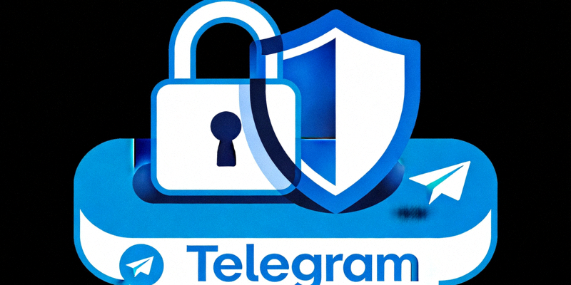 象征安全和隐私的锁与盾牌图标叠加在Telegram标识上，代表隐私设置